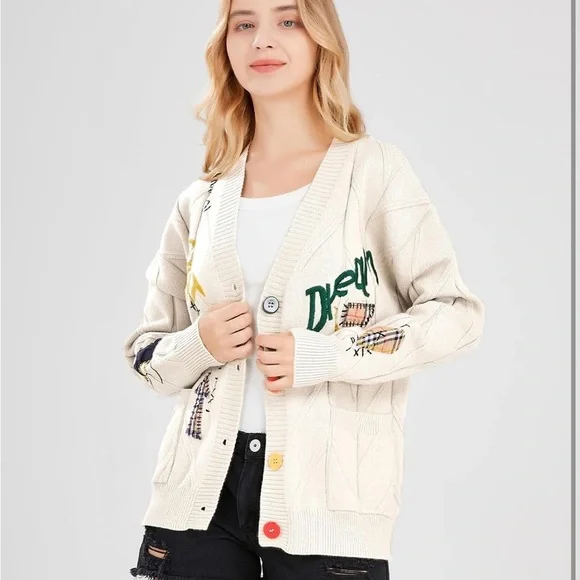 Colorful Button Cream Cardigan - Picture 4 of 5